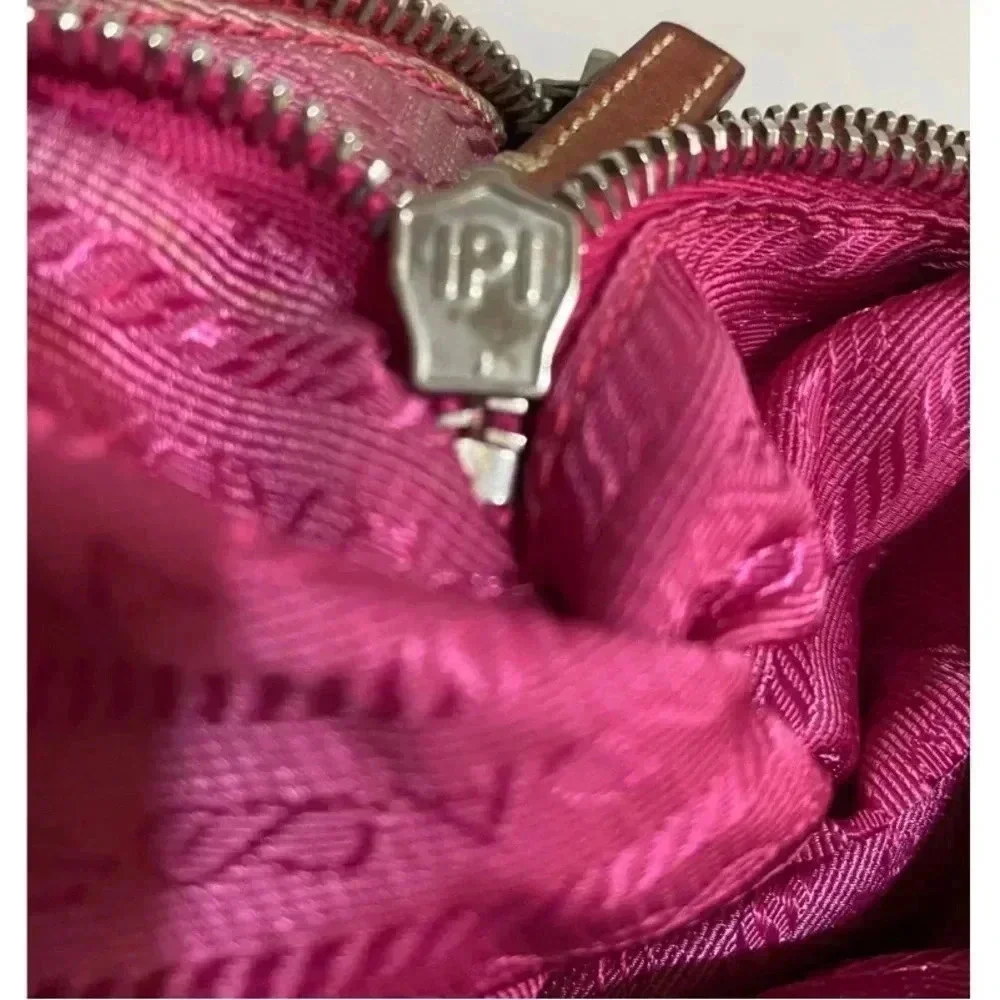Prada pink distressed nylon hobo handbag